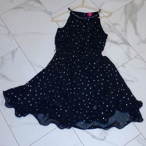 Dress by Pinky, girls size 14. Black with silver polka dots.